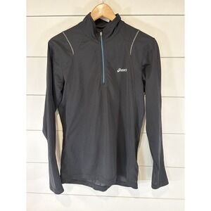 Asics Hydrology Black Blue Mens Large Mesh 1/4 Zip Logo Pullover Running Jacket